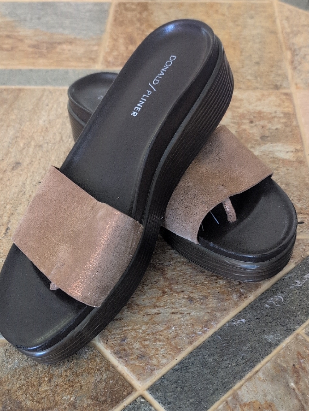 Donald J. Pliner Metallic Bronze Suede Slide Mules